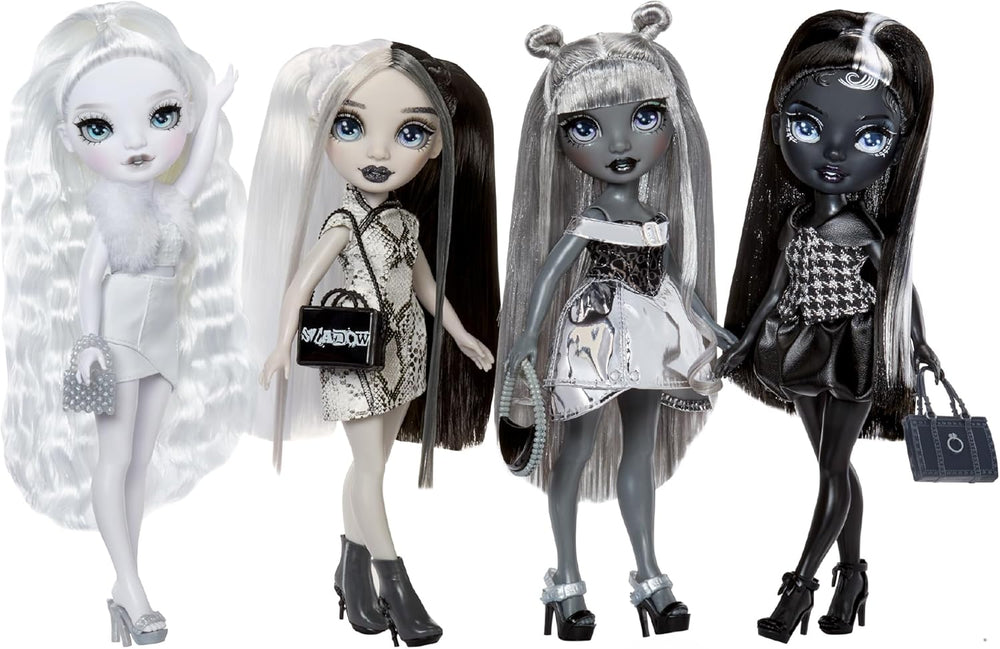 Păpușă Rainbow High Shadow High Heather Grayson - 28 cm în nuanțe de gri, păr și ținută alb-negru, geantă elegantă, cadou dulce pentru copii cu vârsta cuprinsă între 4 și 10 ani