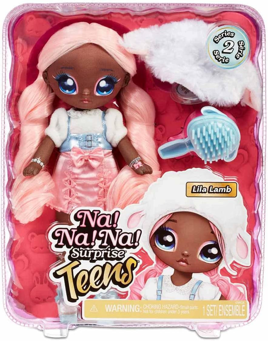 N / A! N / A! N / A! SurpriseTeens Modepuppe - Sammlerpuppe - 28 cm weiche Stoffpuppe, inspiriert von Schafen - Mit rosa Haaren - Lila Lamm