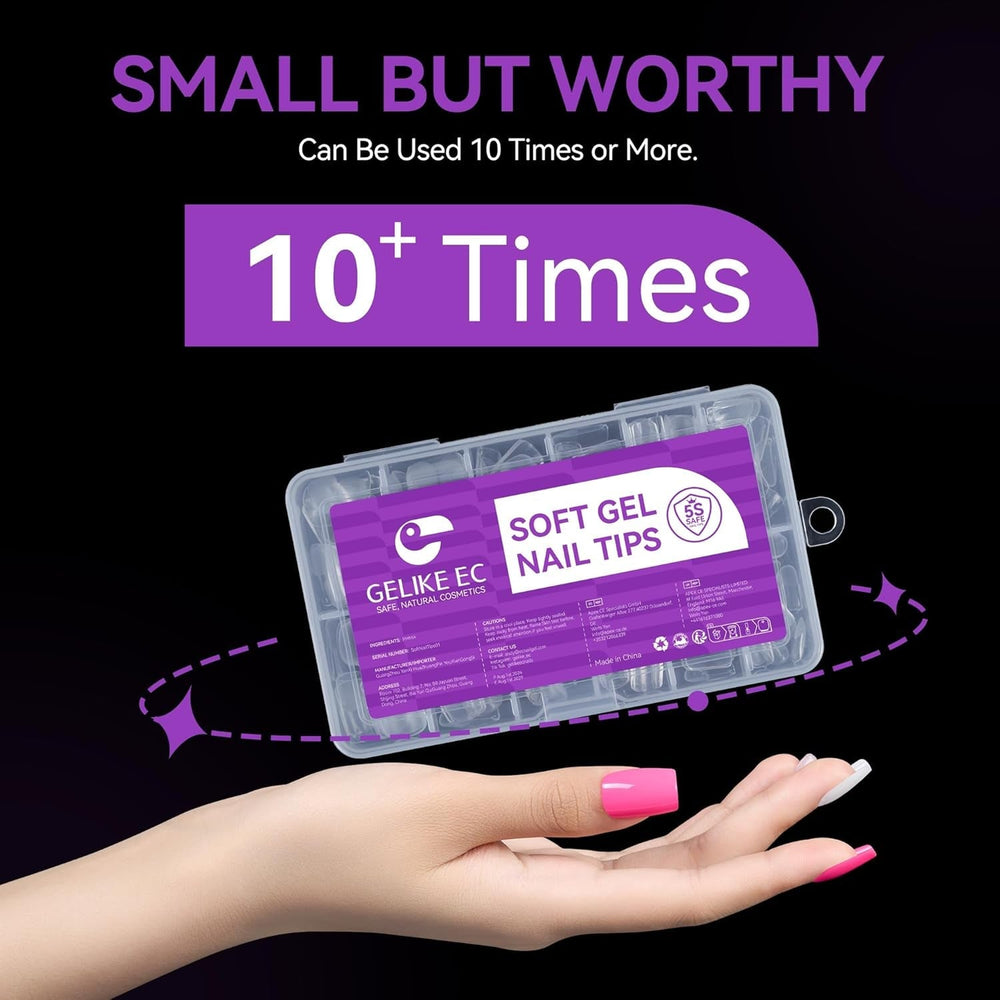 Gelike EC Tipuri de Unghii Pătrate Extra Scurte - Acoperire Completă, Tipuri de Unghii Scurte XS, Tipuri de Unghii Moi cu Gel, Tipuri de Unghii Artificiale din Rășină PMMA Pre-Lustruite pentru Femei, Salon, 120 Bucăți, 12 Mărimi