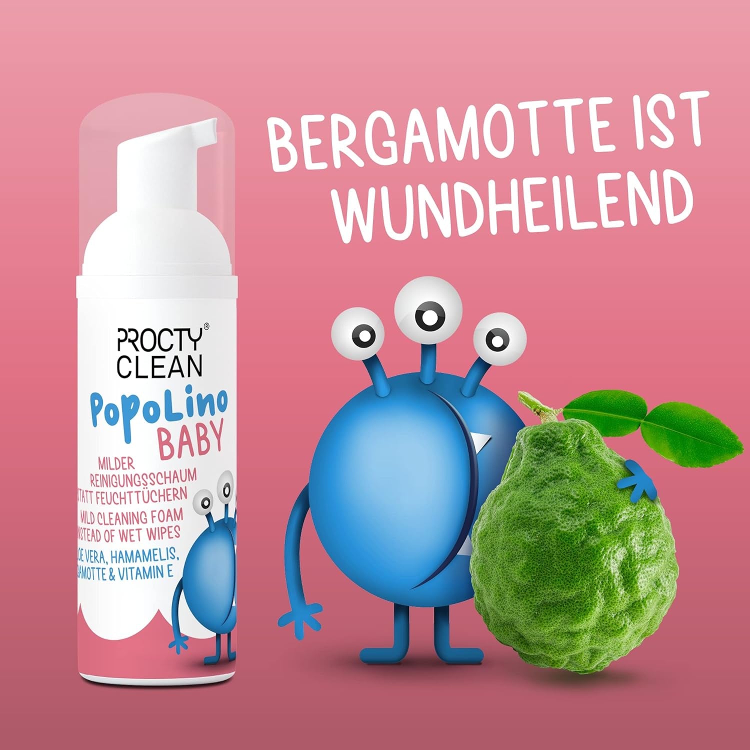 PopoLino Baby-Schaumstoff mit weicher Unterseite anstelle nasser Babytücher. Veganer und natürlicher kosmetischer Reinigungsschaum! Poschaum mit Aloe Vera, Hamamelis, Bergamotte und Vitamin E. Macht Po und Umwelt glücklich.