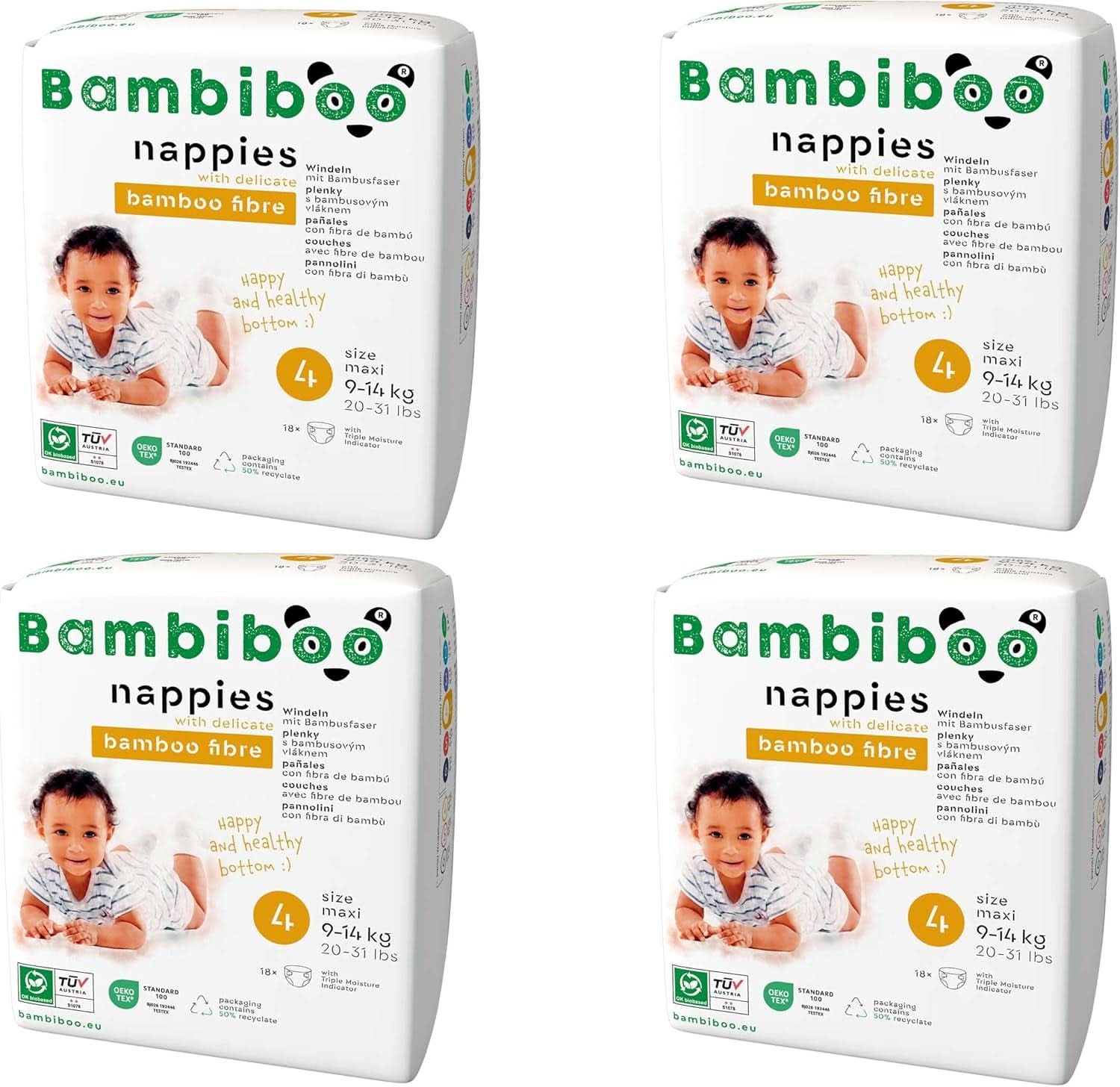 Bambiboo-Wegwerfwindeln, hautfreundlich, Nabelöffnung, verschiedene Größen, Mutter- und Babywindeln von Naty Shop, Größe 4, 72 Stück