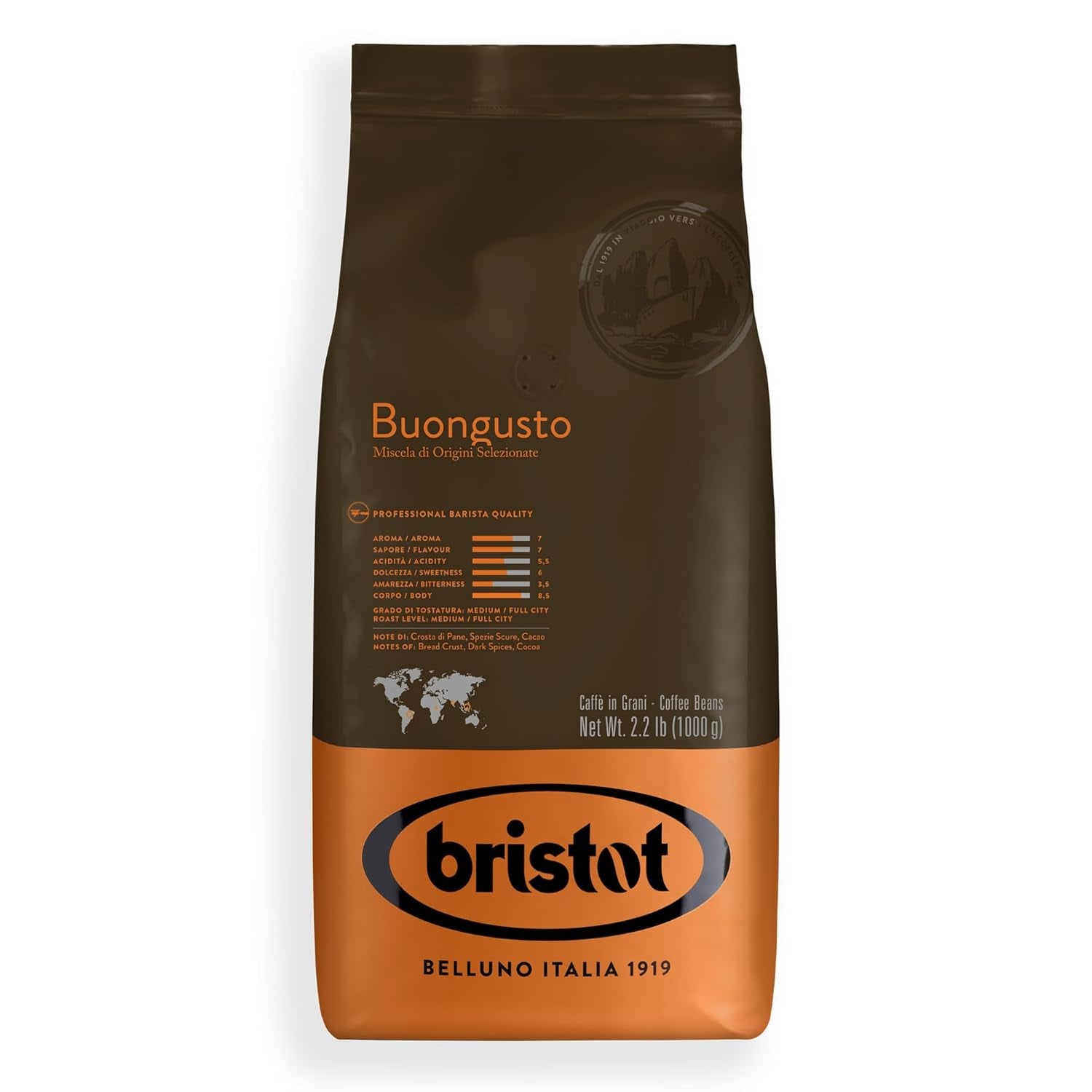 Bristot Buongusto Crema Oro, fasole intreaga, 1kg