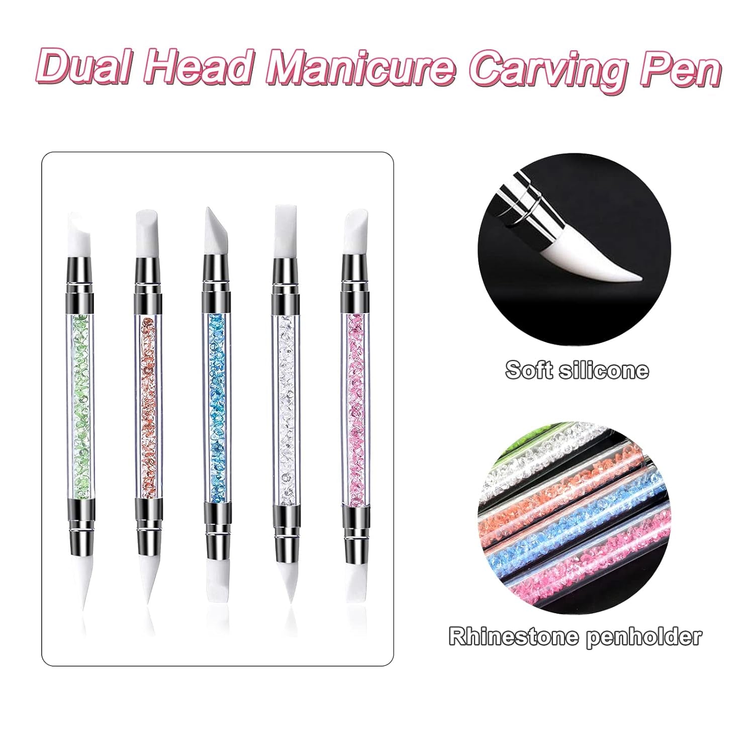 Qufiiry 5PCS Silikon Nagel Pinsel, Gel Schnitzen Pinsel, Silikon-Modellierpinsel Set, Doppel Köpfe DIY Maniküre Werkzeug