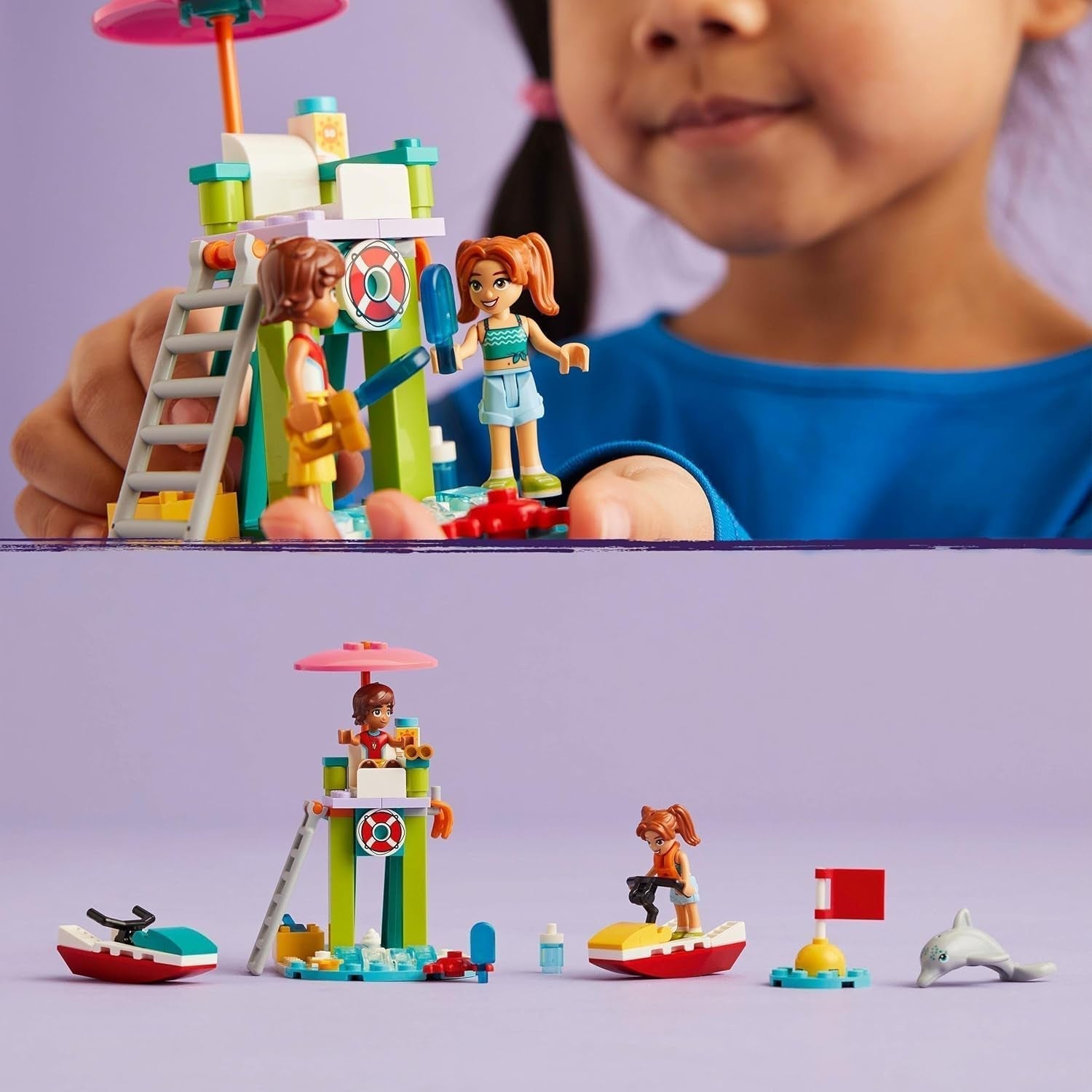 LEGO Friends Rettungsschwimmer-Aussichtsturm mit Jetskis, Kinderspielzeug, Geschenkidee für Mädchen und Jungen ab 5 Jahren mit 2 Figuren und einem Delphin, Jetski-Spielzeug 42623 Bausets Besuchen Sie den LEGO-Store