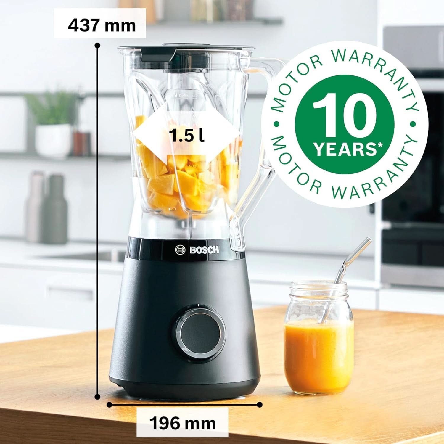 Bosch Standmixer Vitapower Serie 4 MMB6141B, Hochwertige Edelstahl-Klingen, 1.5L Tritan-Mixbehälter, Spülmaschinengeeignete Teile, 30.000 U/Min, 1200 W, Schwarz Kitchen Naty Shop