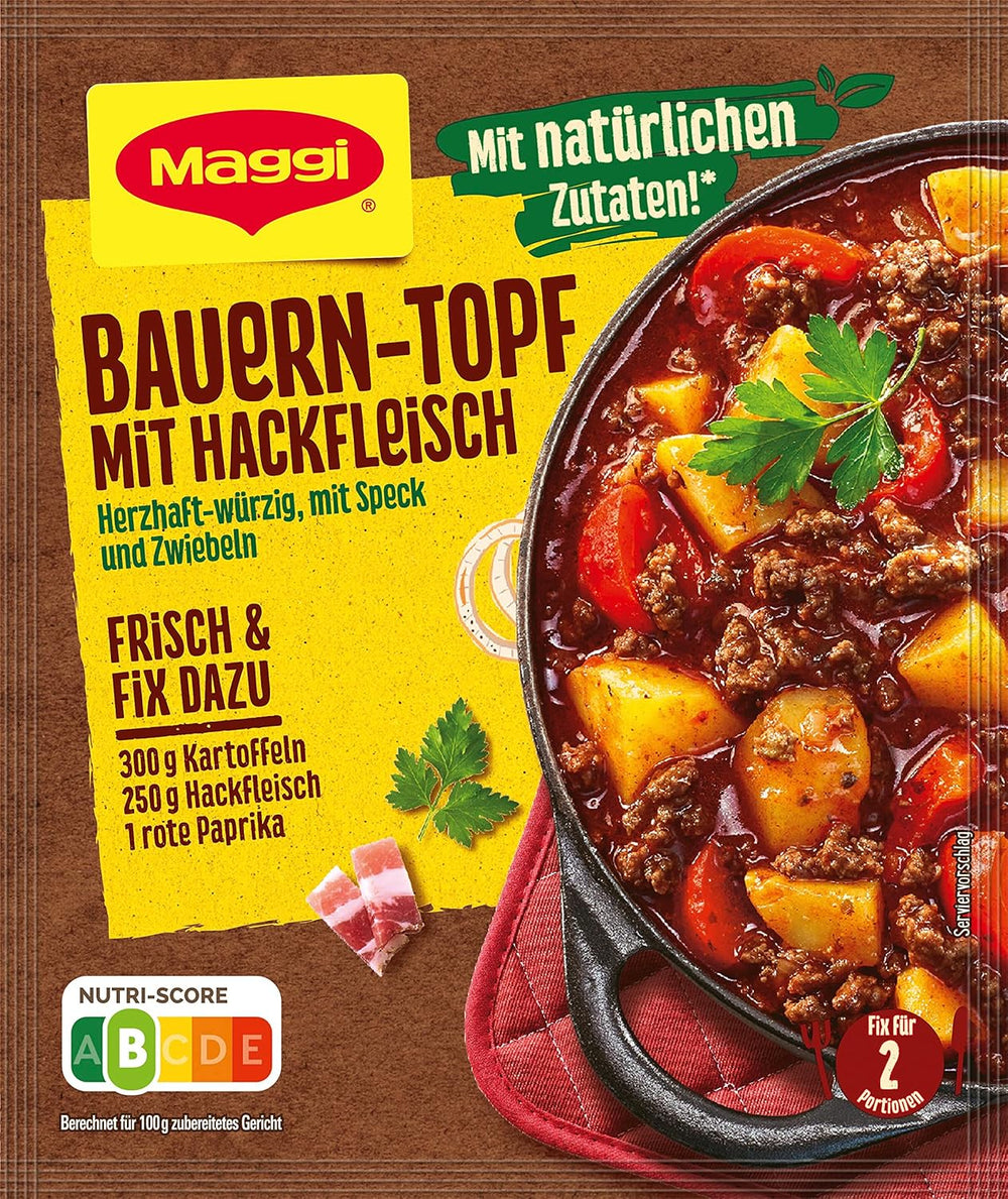 MAGGI Fix für Bauern-Topf mit Minkfleisch, Würzmischung, mit natürlichen Zutaten*, für 2 Portionen, 1er Pack (1 x 39g)