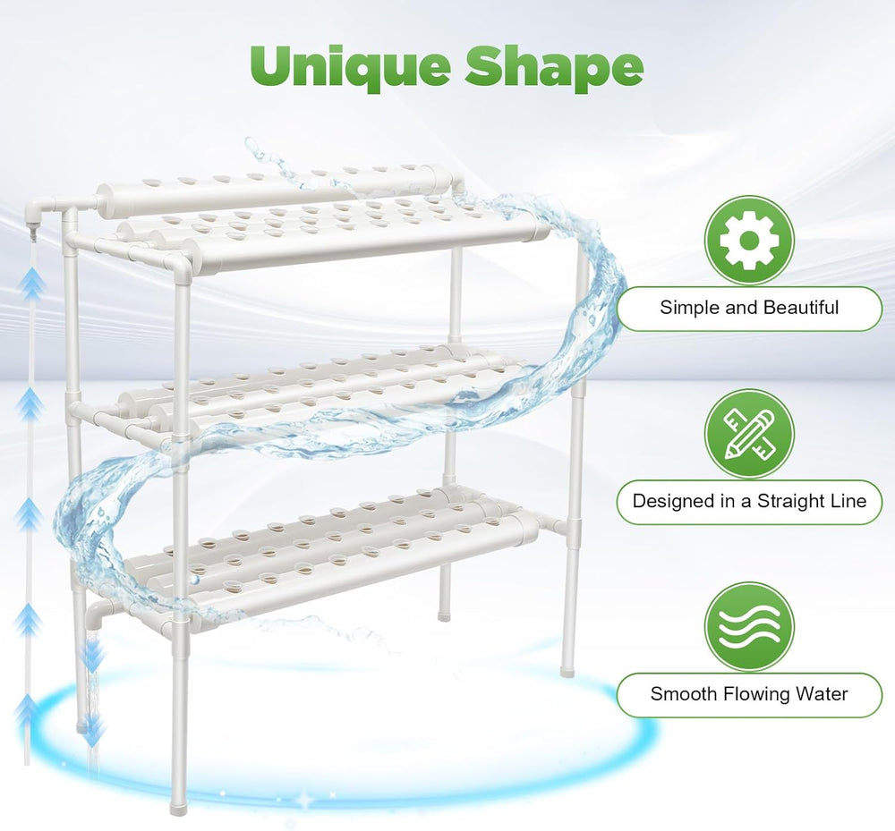 3-lagiges Hydrokultur-Anbauset mit 90/108 Pflanzpositionen und Wasserpumpe, erdlose PVC-Pflanzenanbausysteme, Hydrokultur-Anbausets für Gemüse und Obst (108 Pflanzpositionen)