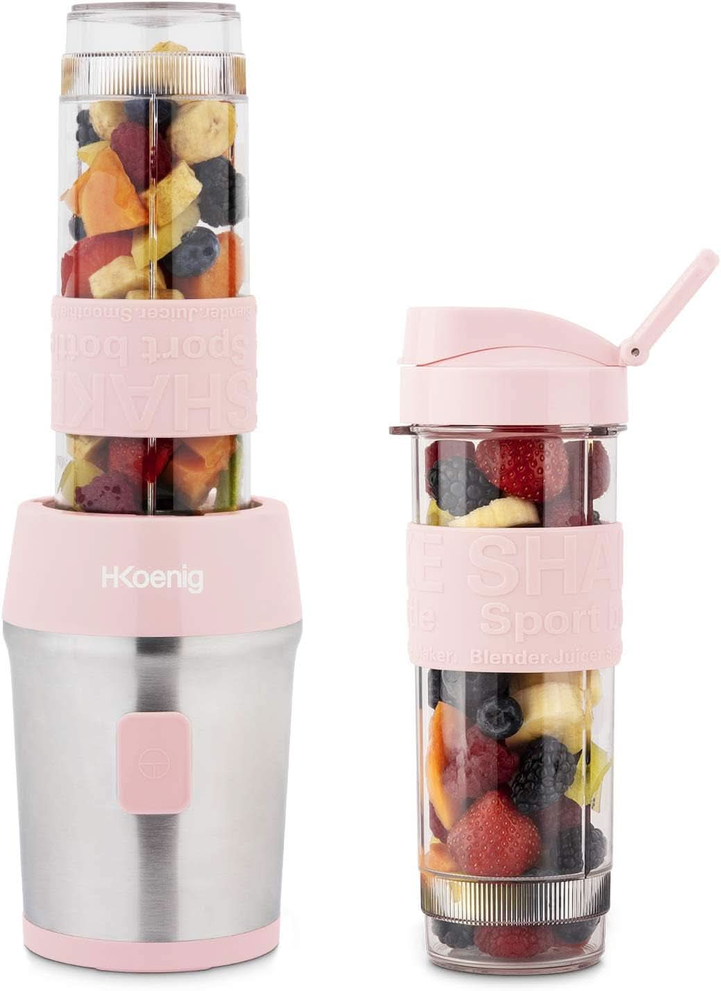 H.Koenig Smoothie Maker SMOO9 – Mini-Standmixer – Mini-Mixer – 300 Watt – 570 ml – Edelstahl – 2 Kunststoffflaschen – Bpa-frei, Wheat Kitchen Naty Shop Pastelrosa