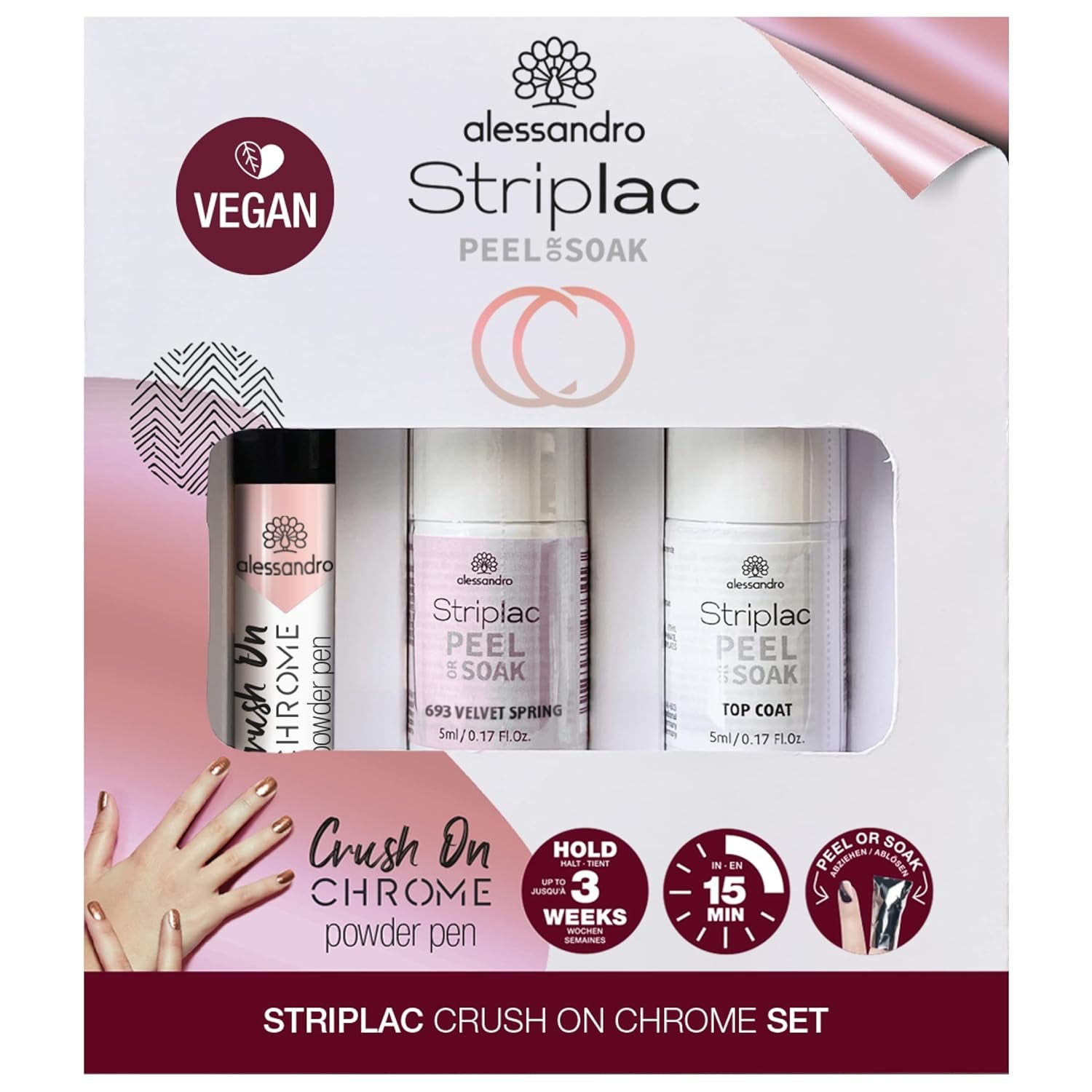 Set alessandro Striplac Peel or Soak Silver Crush On Chrome – Perfekte Nägel in 15 Minuten
