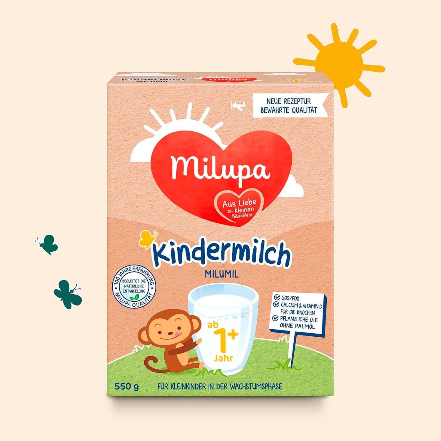 Milupa Milch für Kinder Milumil 1 plus – ab 1 Jahr – für Kleinkinder in der Wachstumsphase – begleitet die natürliche Entwicklung – 5 x 550 g Pulver Mutter und Kind Naty Shop