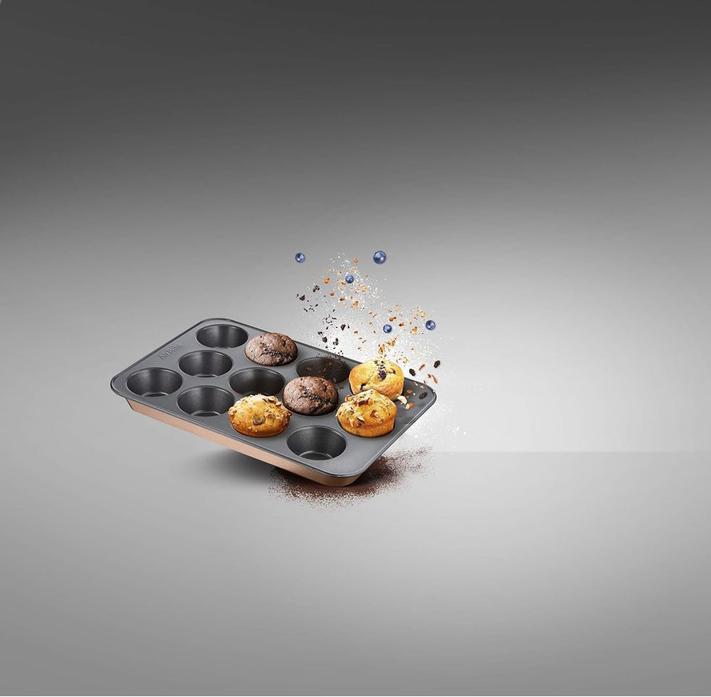 Tefal Airbake J2555014 Muffinform, Antihaftbeschichtung, Karbonstahl, Braun, 29 x 41 cm Formen und Bleche zum Backen Naty Shop