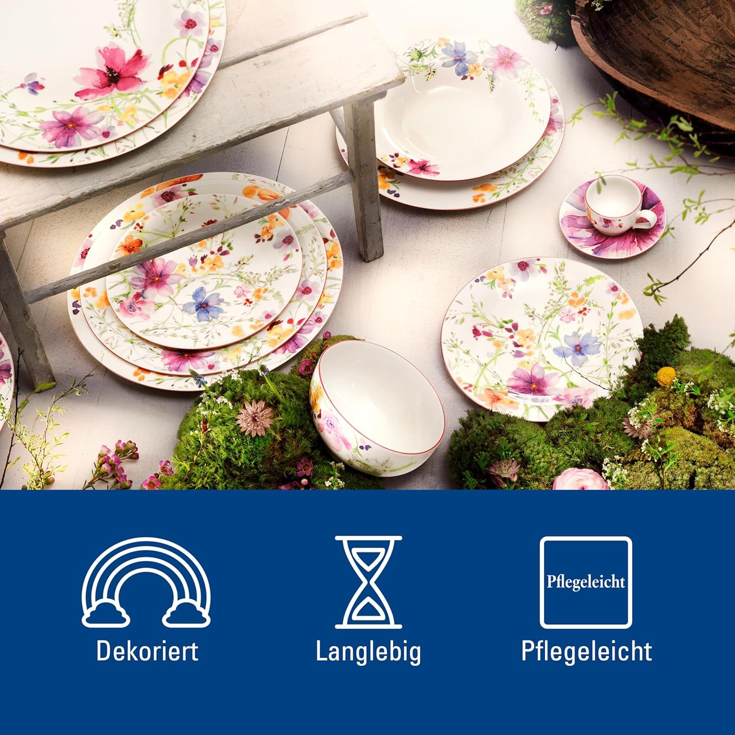 Villeroy & Boch - Set de început Mariefleur, culori asortate, potrivit pentru mașina de spălat vase, potrivit pentru cuptorul cu microunde, set de veselă pentru 2 persoane, set de veselă cu decor floral, veselă, tacâmuri, set combinat, porțelan premium