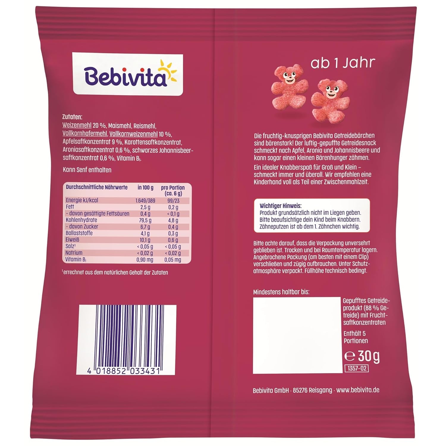 Müslibärchen mit Superfrüchten (9 x 30g) – Snacks für Kinder ab 1 Jahr, nur mit Früchten gesüßt, idealer Spaß für die ganze Familie