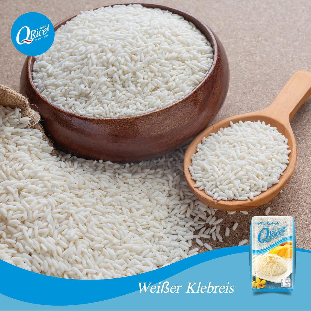 Q REIS | Weißer Klebreis Langkorn aus Thailand | Aromatisch mit klebriger Textur | Ideal für Currys, Sushi, Mochi oder Milchreis 1 x 1 kg