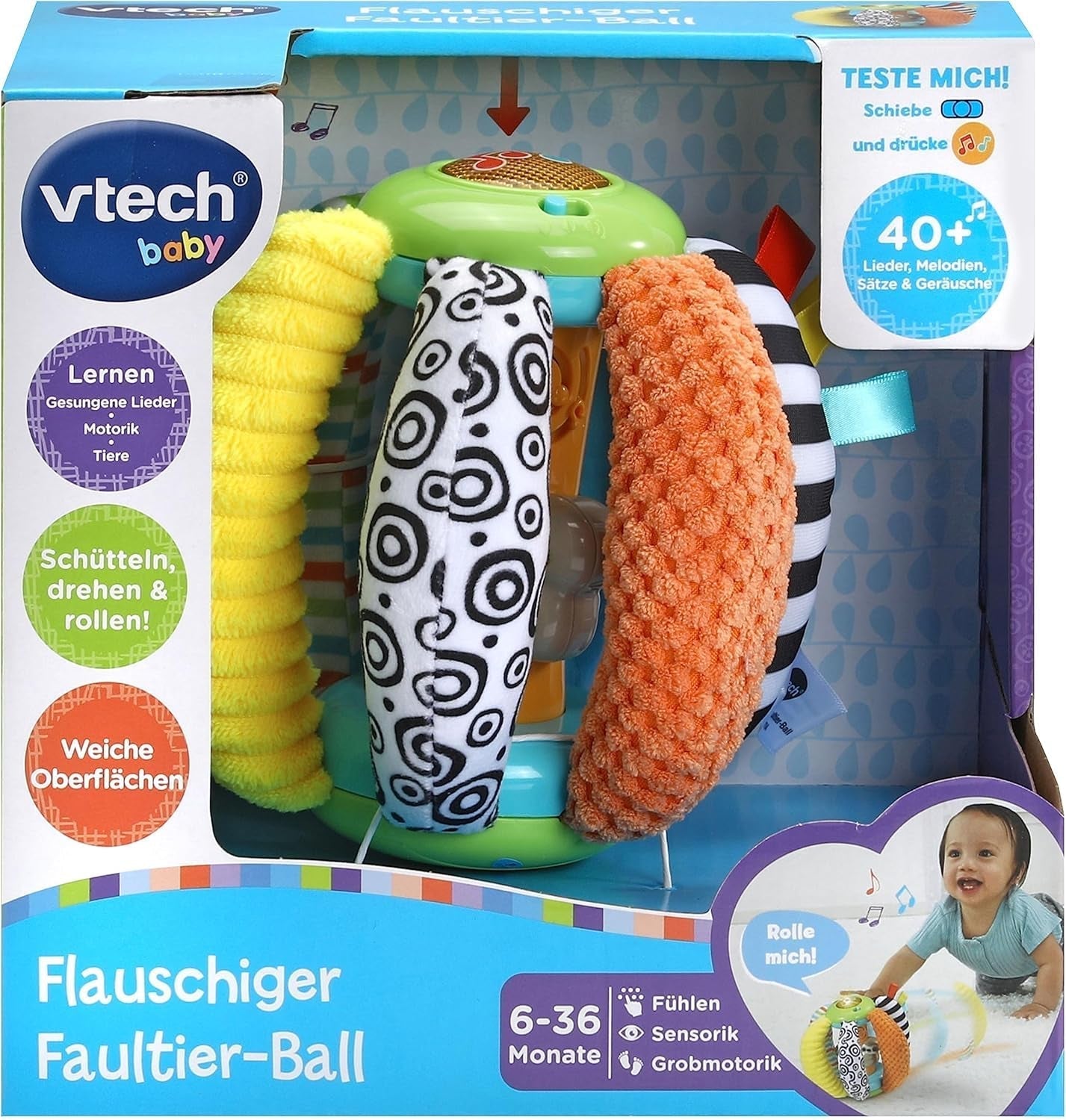 VTech Baby Fluffy Sloth Ball - Minge moale cu muzică, fraze și melodii - Pentru copii cu vârsta cuprinsă între 6-36 luni Jucarii Bebe Naty Shop