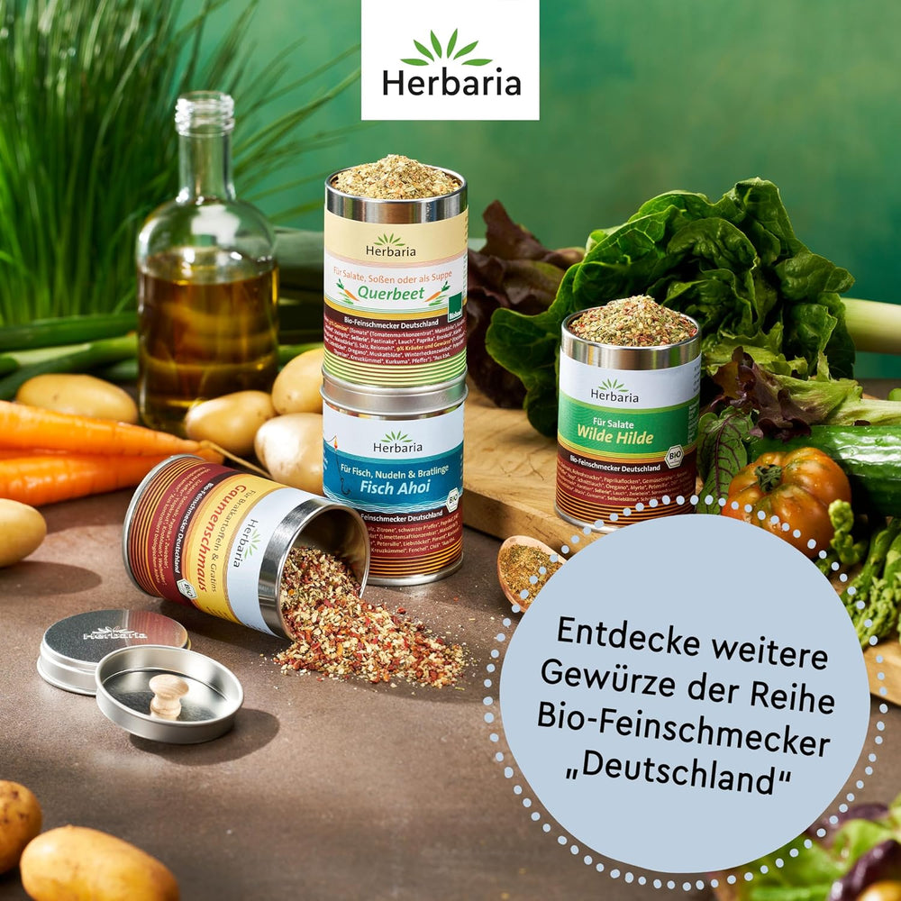Herbaria Himmel auf Erden bio 100g M-Dose – fertiges Bio-Gewürzsalz für Rind-, Kalb- und Schweinefleisch als Braten oder Kurzgebratenes – in nachhaltiger Aromaschutz-Dose