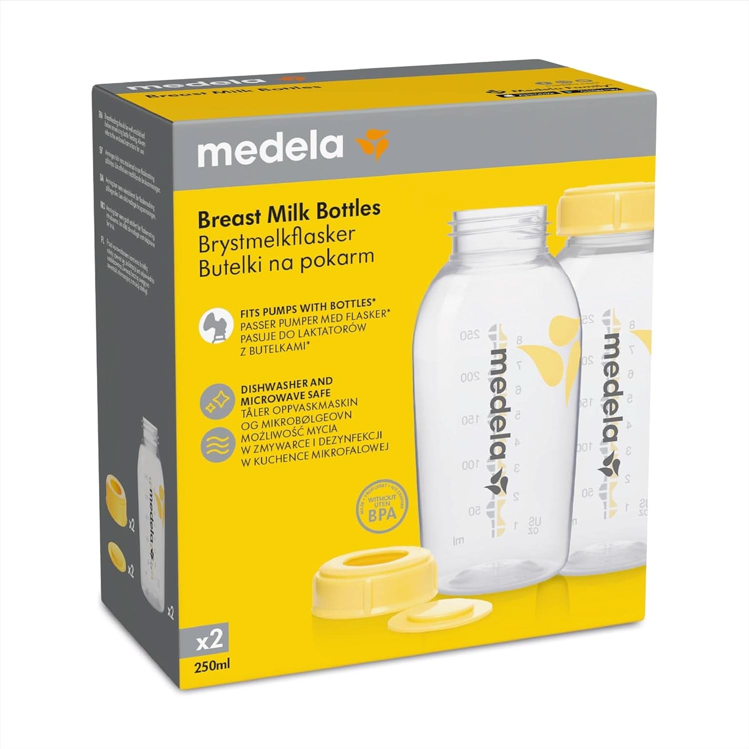 Medela Babyflaschen zur Aufbewahrung von Muttermilch | BPA-frei | Packung mit 2 × 250 ml Babynahrung und Stillzubehör Naty Shop