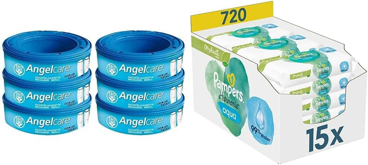 2320 Plus 2017 Nachfüllbox (6er-Pack) und Pampers Harmony Aqua Baby Feuchttücherbox, 720 Tücher (15 x 48), sanfter Hautschutz mit 99 % Wasser