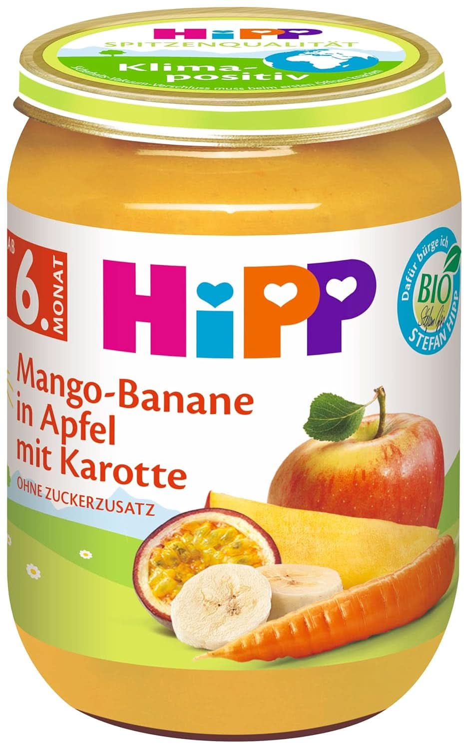 Hipp für kleine Feinschmecker, Nektarinen in Apfel und Mango, ohne Zuckerzusatz, 6 x 190 Gramm Mutter und Kind Naty Shop 190 Gramm Mango und Banane in Apfelmus, Karotte