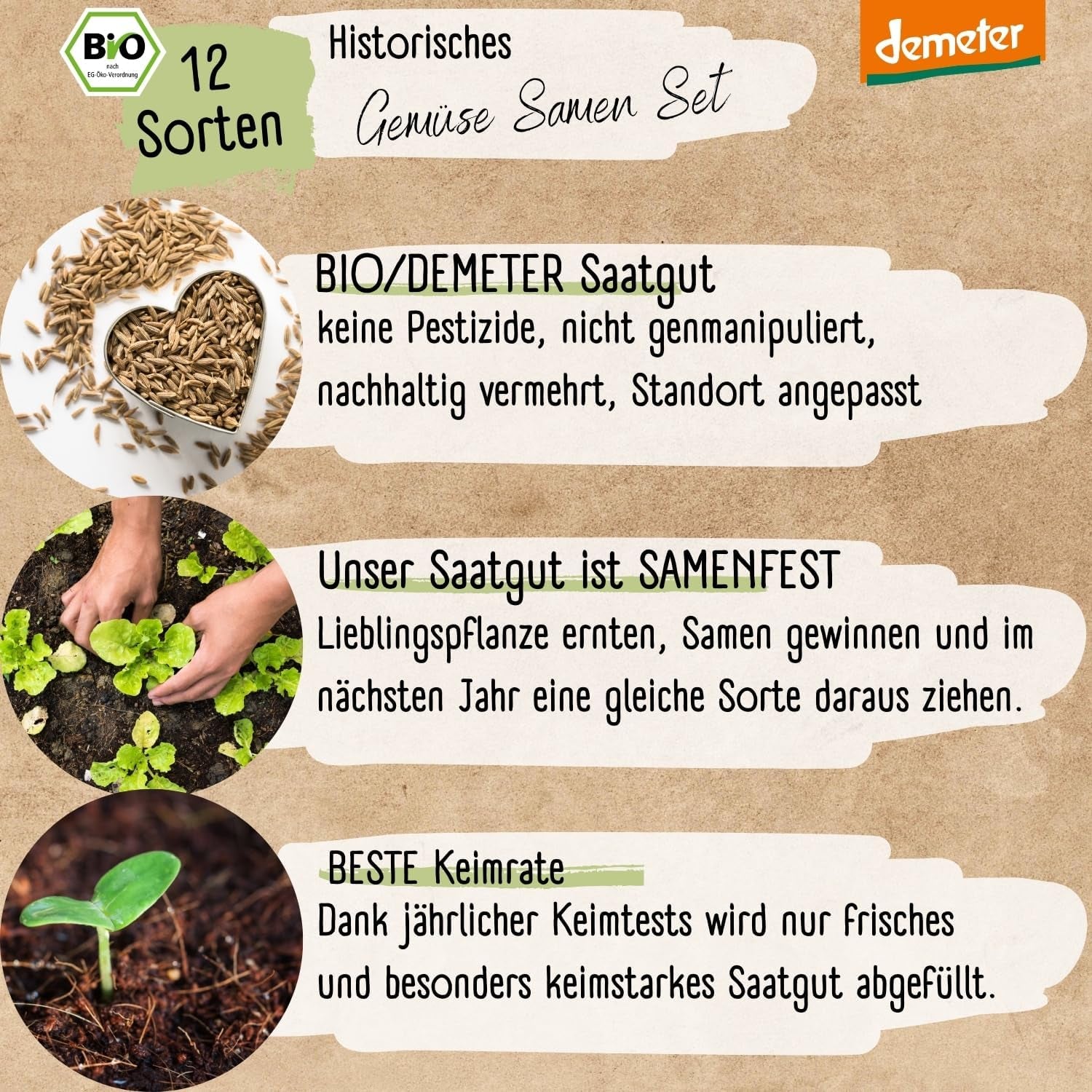 Bio-Gemüsesamen-Set – 12 Sorten Demeter-Gemüsesamen | Seltene und familiäre Gemüsesamen, alle frei bestäubt | Familiengemüsesorten für Balkone, Hochbeete, Gärten und Geschenke | Liebespflanzen