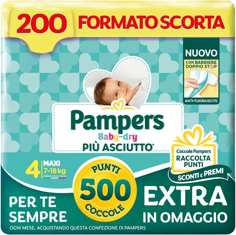Pampers Baby Dry Maxi Größe 4 (7–18 kg), 200 Windeln + 500 kostenlose zusätzliche Kuschelpunkte