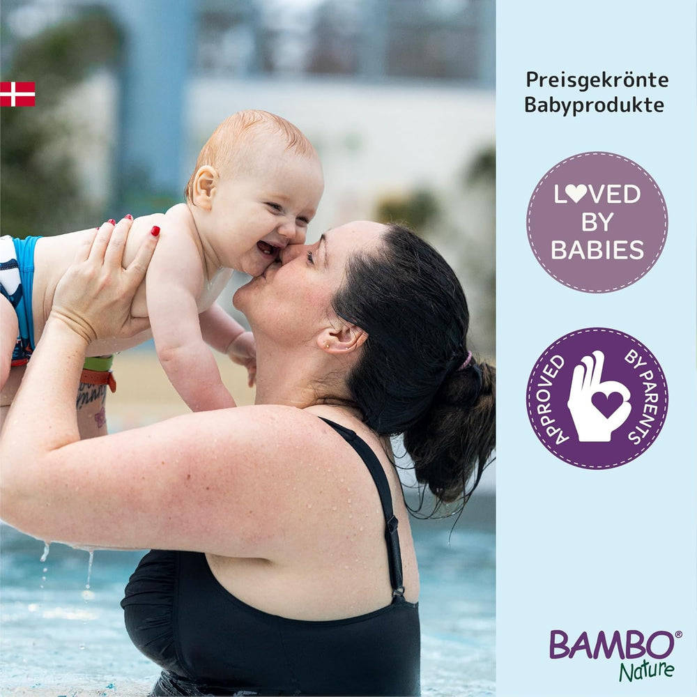 Bambo Nature Baby-Schwimmwindeln, Größe S (7–12 kg), 12 Windeln | Einweg-Schwimmwindeln mit sicherer Passform | Wasserdichter Komfort beim Wasserspiel