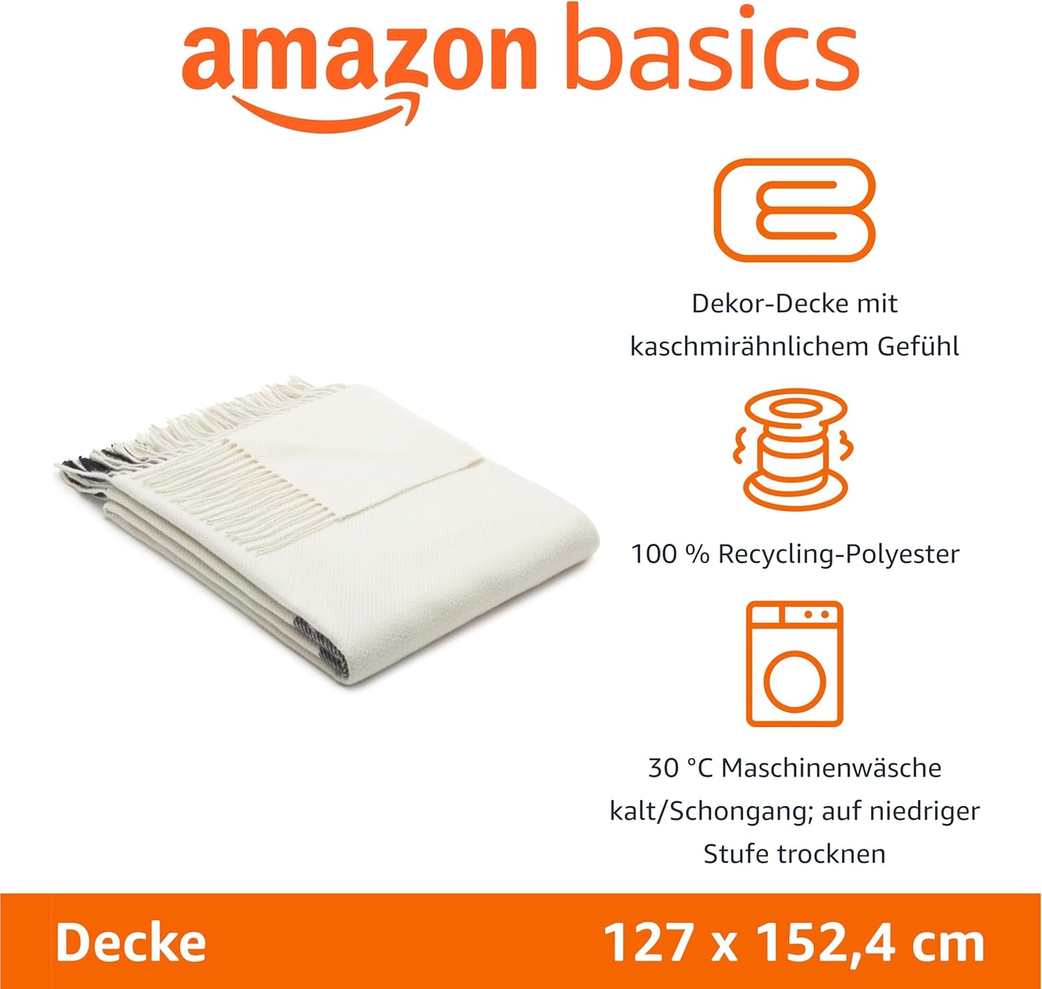 Amazon Basics Überwurfdecke, leichtes, recyceltes Polyester, Raumdekor-Kuscheldecke, 127 x 152 cm, elfenbeinweiß mit blauem Muster. Karierte Betten und Decken. Besuchen Sie den Amazon Basics-Store
