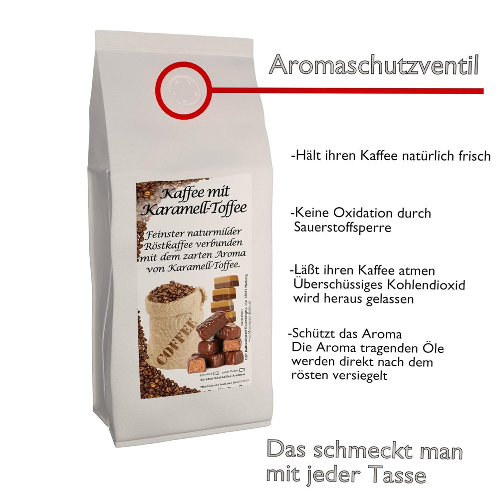 Aromakaffee - Aromatisierter Kaffee - Ganze Bohne - Frisch Von Uns Geröstet (Karamell, 500 Gramm)