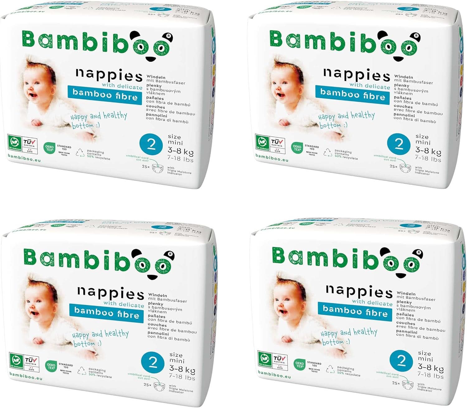 Bambiboo-Wegwerfwindeln, hautfreundlich, Nabelöffnung, verschiedene Größen, Mutter- und Babywindeln von Naty Shop, Größe 2, 100 Stück
