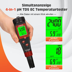 Hydroponisches Wasser-pH-Messgerät, digitaler Wasser-pH-Tester, TDS-Tester, EC-PPM-Test für Pflanzennährstoffe, 4-in-1-Leitfähigkeit, Trinkwasser-pH-Stift, DWC, Zimmerpflanzen