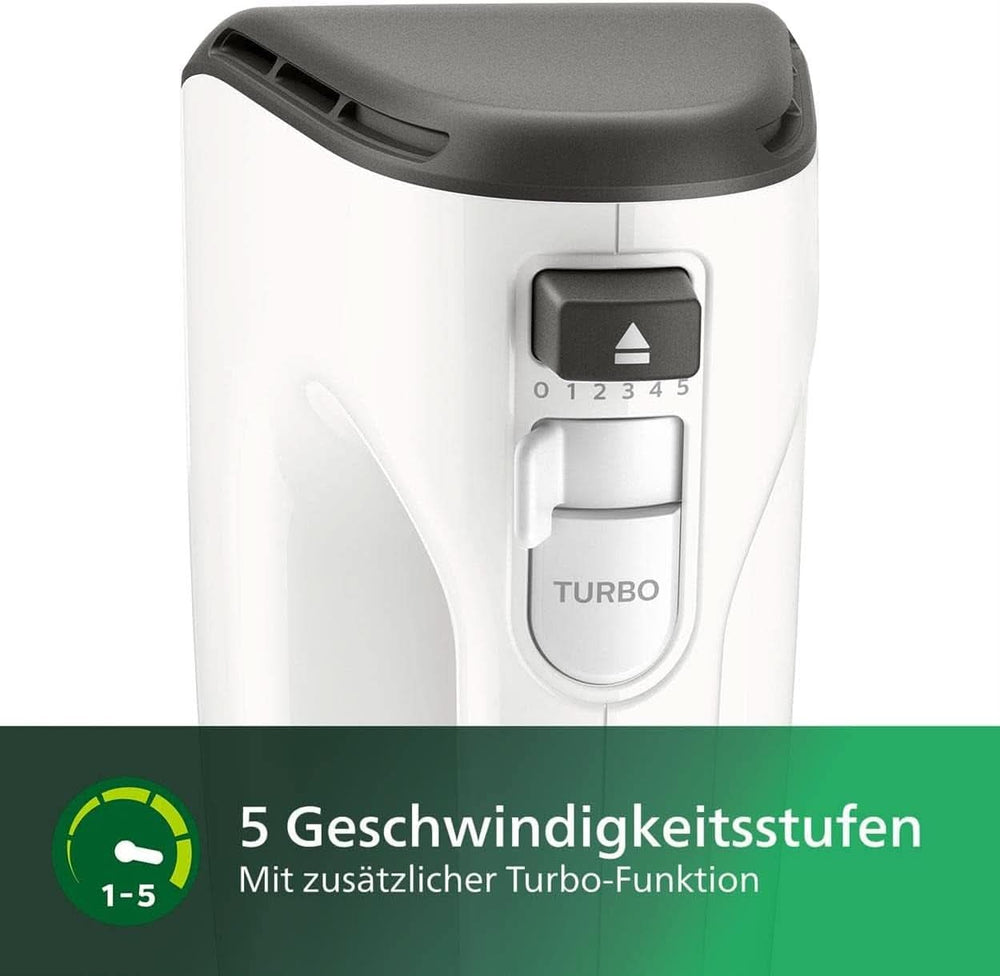 Philips Handmixer, 450 W, 5 Geschwindigkeiten plus Turbo, Weiß/Grau (HR3741/00) Kitchen Naty Shop