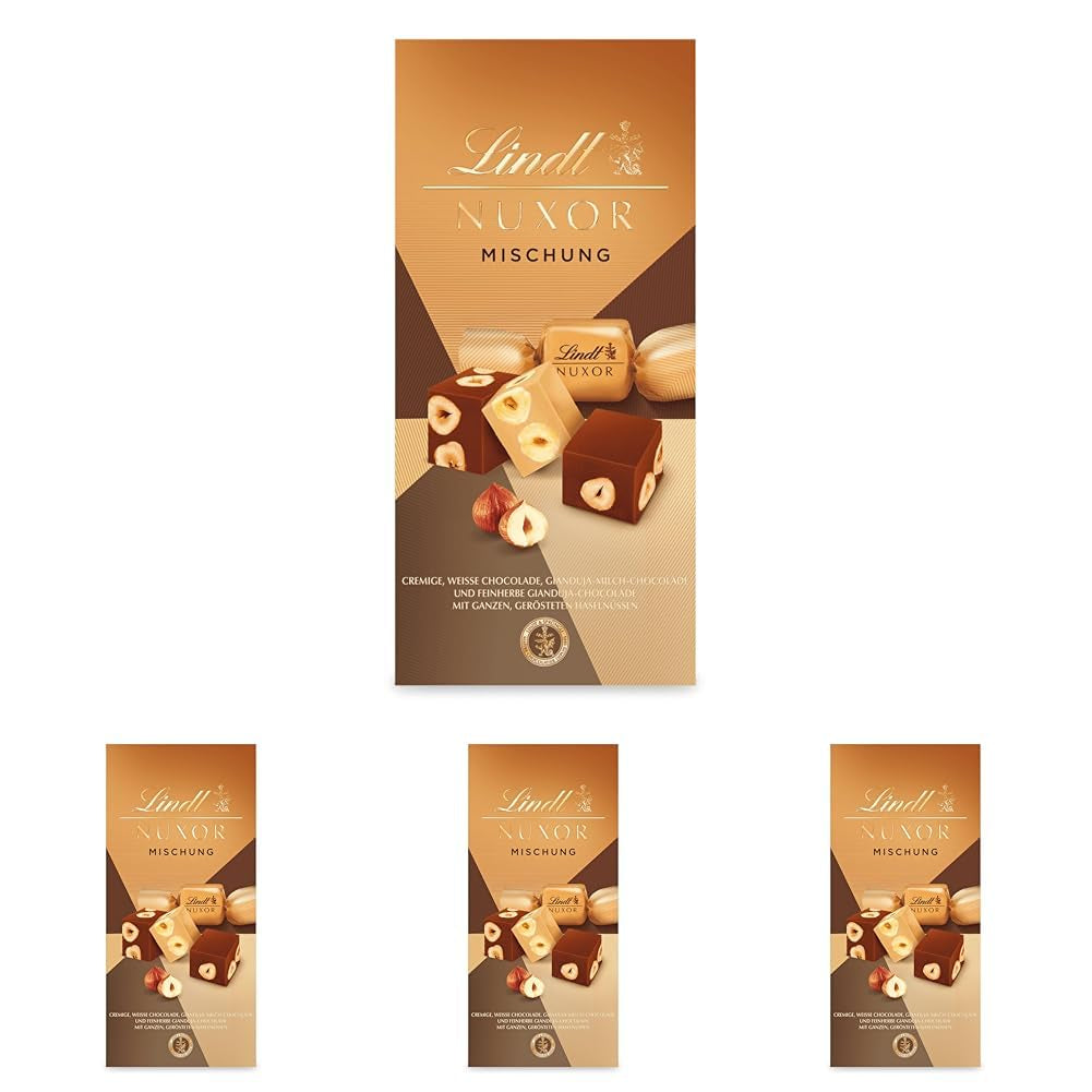 Lindt-Schokolade | Mischung für Beutel NUXOR | 103g | Cremige Gianduja-Schokoladenwürfel in drei Sorten mit gerösteten ganzen Haselnüssen | Schokoladengeschenk