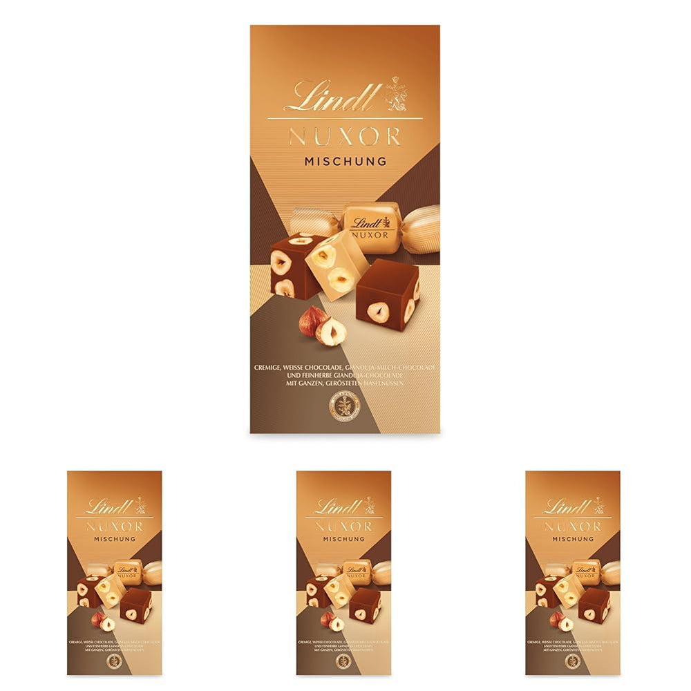 Lindt-Schokolade | Mischung für Beutel NUXOR | 103g | Cremige Gianduja-Schokoladenwürfel in drei Sorten mit gerösteten ganzen Haselnüssen | Schokoladengeschenk