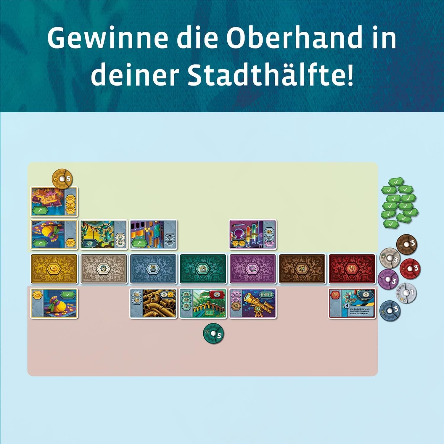 KOSMOS 683665 Pacifica - Erwecke die versunkene Stadt mit Taktik und Glück zum Leben, Zwei-Personen-Spiel, Brettspiel für genau 2 Spieler, ab 10 Jahren, Strategiespiel