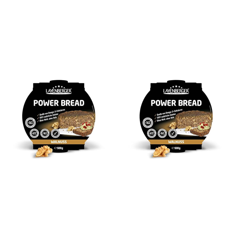 Layenberger Prower Bread Walnut, Eiweiß- und Ballaststoffquelle, Ohne Konservierungsmittel, Ohne Hefe, Ohne Mehl, Mit 14G Protein Pro 100G, (1 X 500G) Mischung zum Backen und Kochen Naty Shop 500 G (2Er Pack) Walnuss