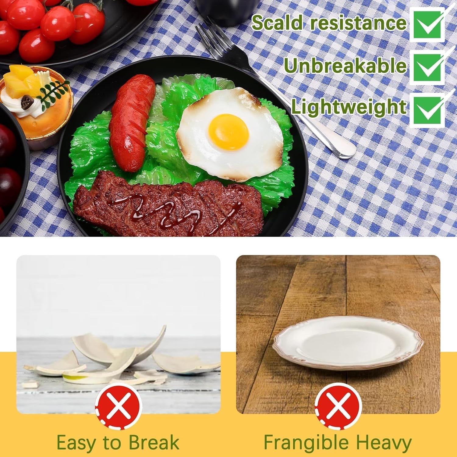 Set de veselă pentru camping, 32 de piese, pentru 8 persoane, set de veselă din plastic ușor și reutilizabil, inclusiv boluri, farfurii, căni, veselă din plastic ecologic, incasabilă, pentru picnicuri