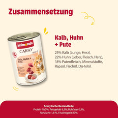 animonda Carny Katzen Nassfutter Kitten Huhn + Pute (12 x 400g), Kitten getreidefreies Katzennassfutter ohne Zucker für wachsende Kätzchen bis 1 Jahr, mit frischen Zutaten