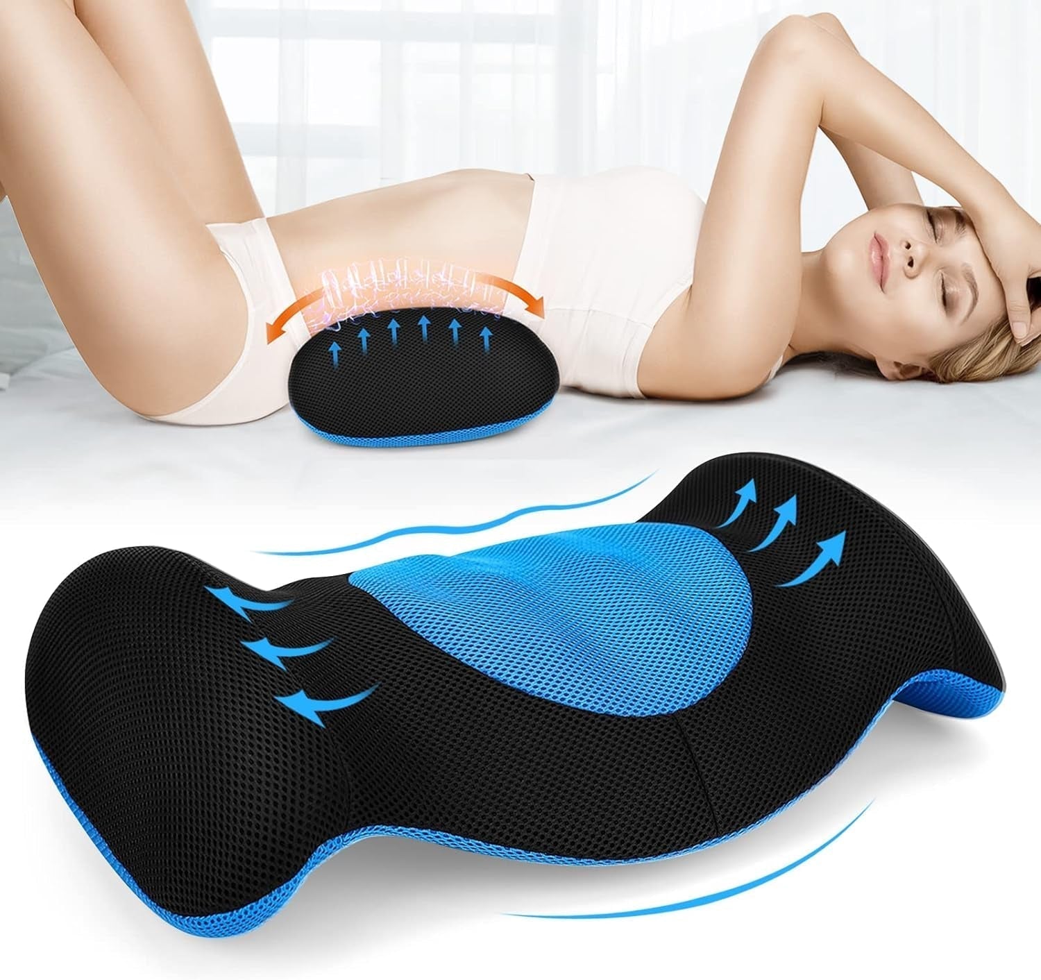 SAHEYER Pernă lombară Pernă lombară ortopedică din spumă cu memorie, pernă ergonomică pentru spate și suport lombar pentru pat, canapea, scaun, mașină și scaun de birou, gri Perne lombare Naty Shop Albastru