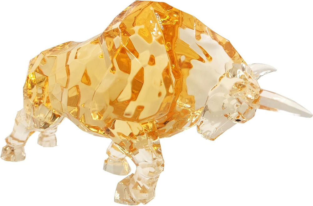 FengShui Wall Street Bull Statue Acrylic Bull Figurine Sculptura Home Office Desk Decorative Ornament 21.6 cm L (Amber) Statuete si sculpturi Naty Shop