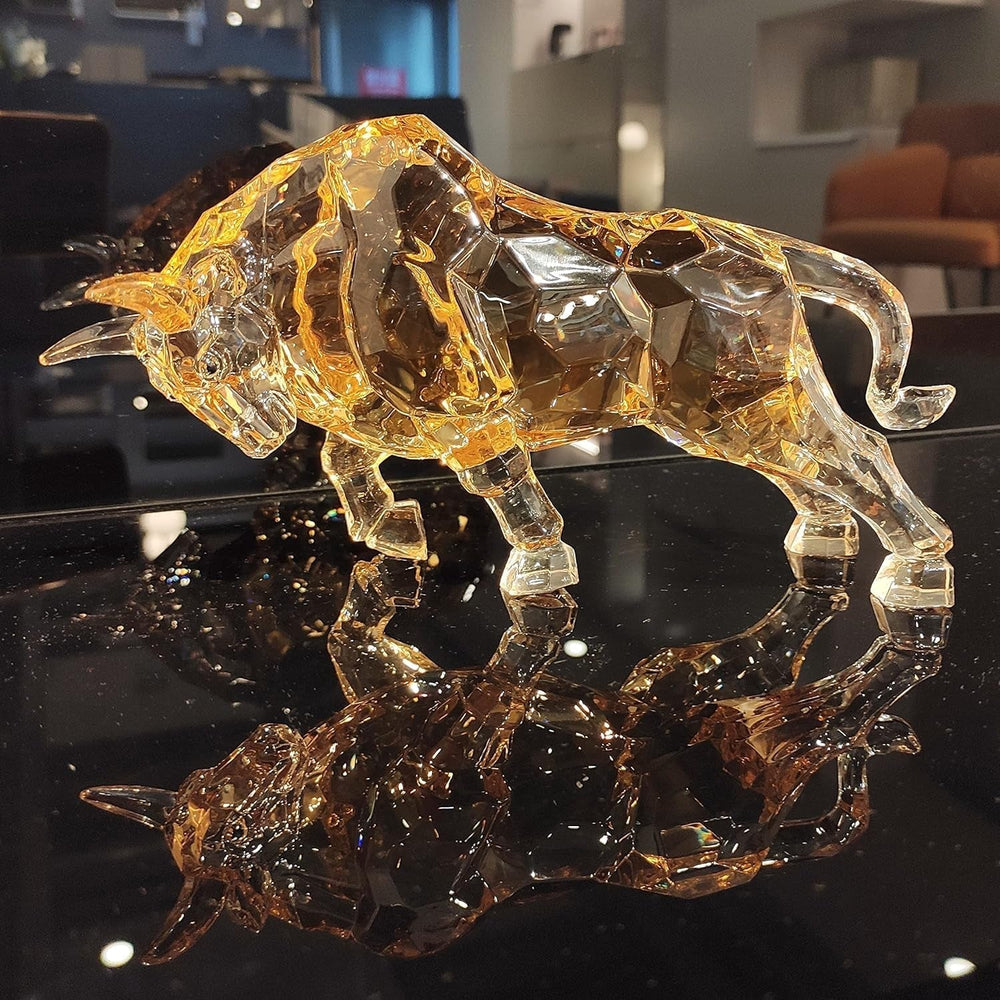 FengShui Wall Street Bull Statue Acrylic Bull Figurine Sculptura Home Office Desk Decorative Ornament 21.6 cm L (Amber) Statuete si sculpturi Naty Shop