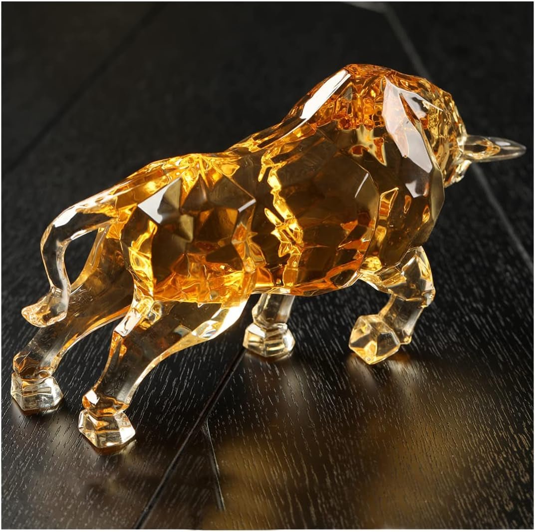FengShui Wall Street Bull Statue Acrylic Bull Figurine Sculptura Home Office Desk Decorative Ornament 21.6 cm L (Amber) Statuete si sculpturi Naty Shop