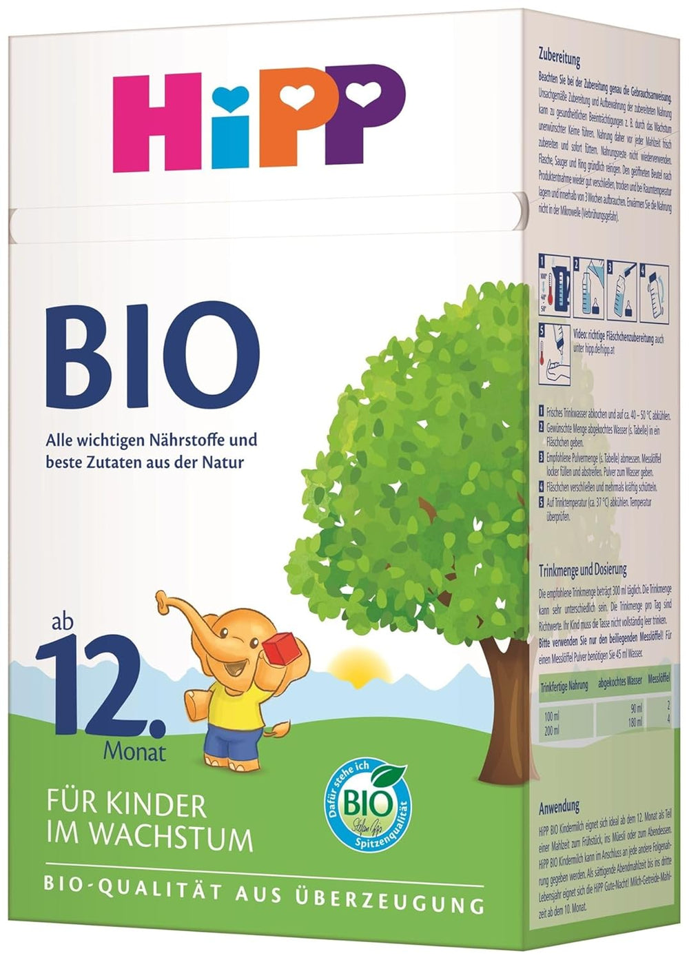 HiPP Bio-Wachstumsmilch (4 x 600 g) nach 12 Monaten mit Kalzium, Eisen, Vitamin C und D für heranwachsende Kleinkinder, beste Bio-Qualität