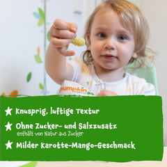 Pumpkin Organics Baby Mehrkorn-Karotten- und Mangoringe (8er-Pack) Baby-Snacks ohne Zusatzstoffe ab 12 Monaten – allergenfreie² und glutenfreie³ knusprige Baby-Snacks (8 x 20 g)