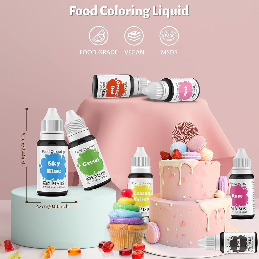 Colorant alimentar 9 x 10 ml, coloranți alimentari lichizi - set de coloranți alimentari pentru decorarea torturilor, macaroane, gogoși, fudge, glazură, săpunuri DIY, înghețată, colorant pentru săpun, colorant pentru pistol de pulverizare