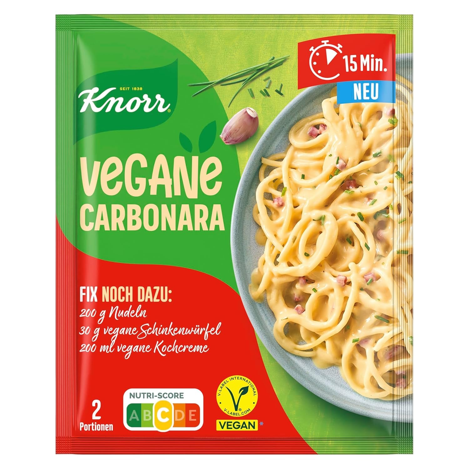 Knorr Fix Vegane Carbonara für eine leckere vegane Pasta ohne geschmacksverstärkende Zusatzstoffe 2 Portionen