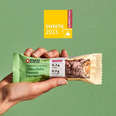 MaxiNutrition Cremiger veganer Proteinriegel mit Schokolade, Erdnüssen und Karamell 12x45g – veganer Proteinriegel, 18% Protein, 8,3g pro Riegel, geringer Zuckergehalt (0,9g), kein zugesetzter Zucker, keine künstlichen Aromen