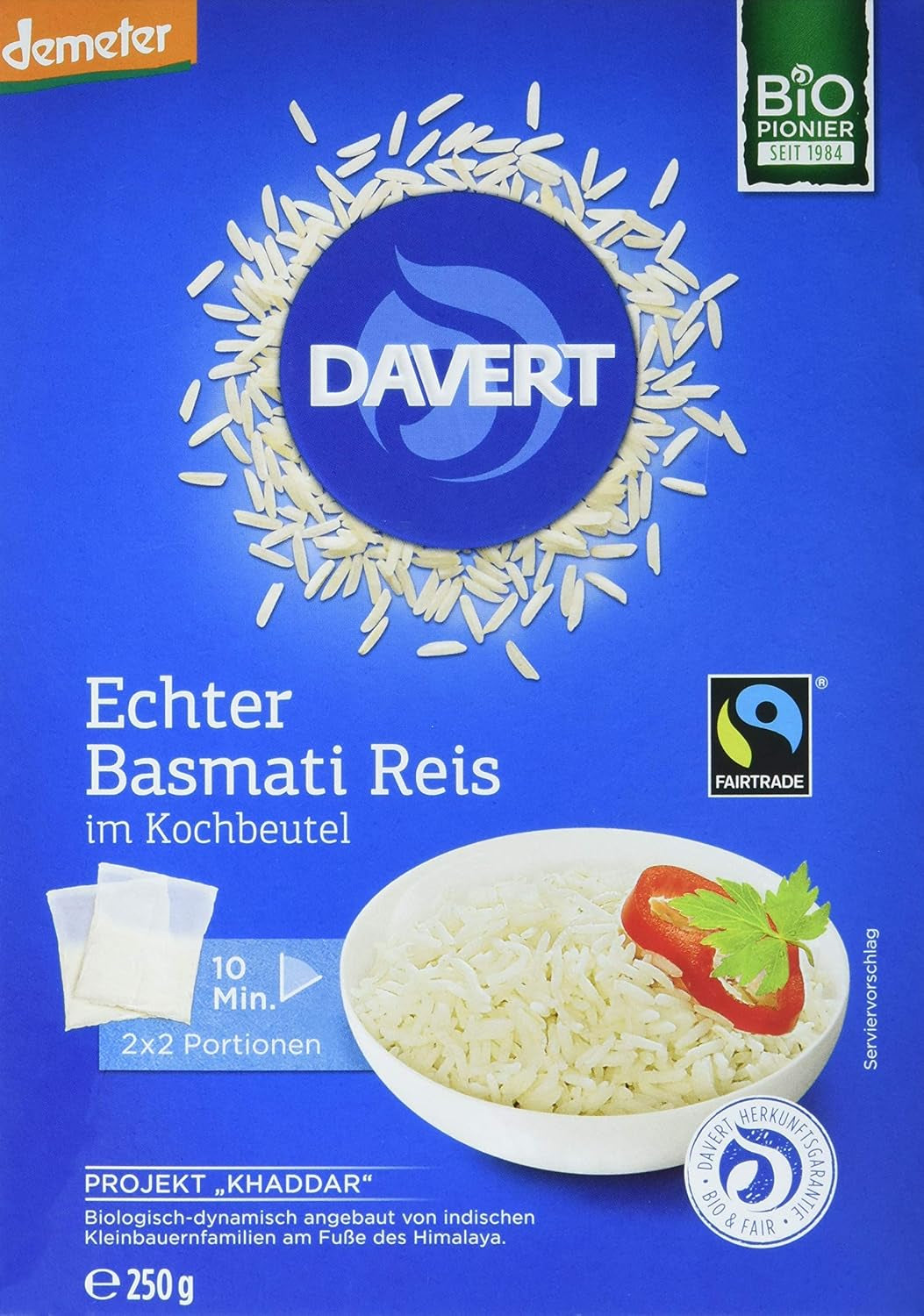 Davert Bio-Basmatireis im Kochbeutel, 2 Beutel, 250g