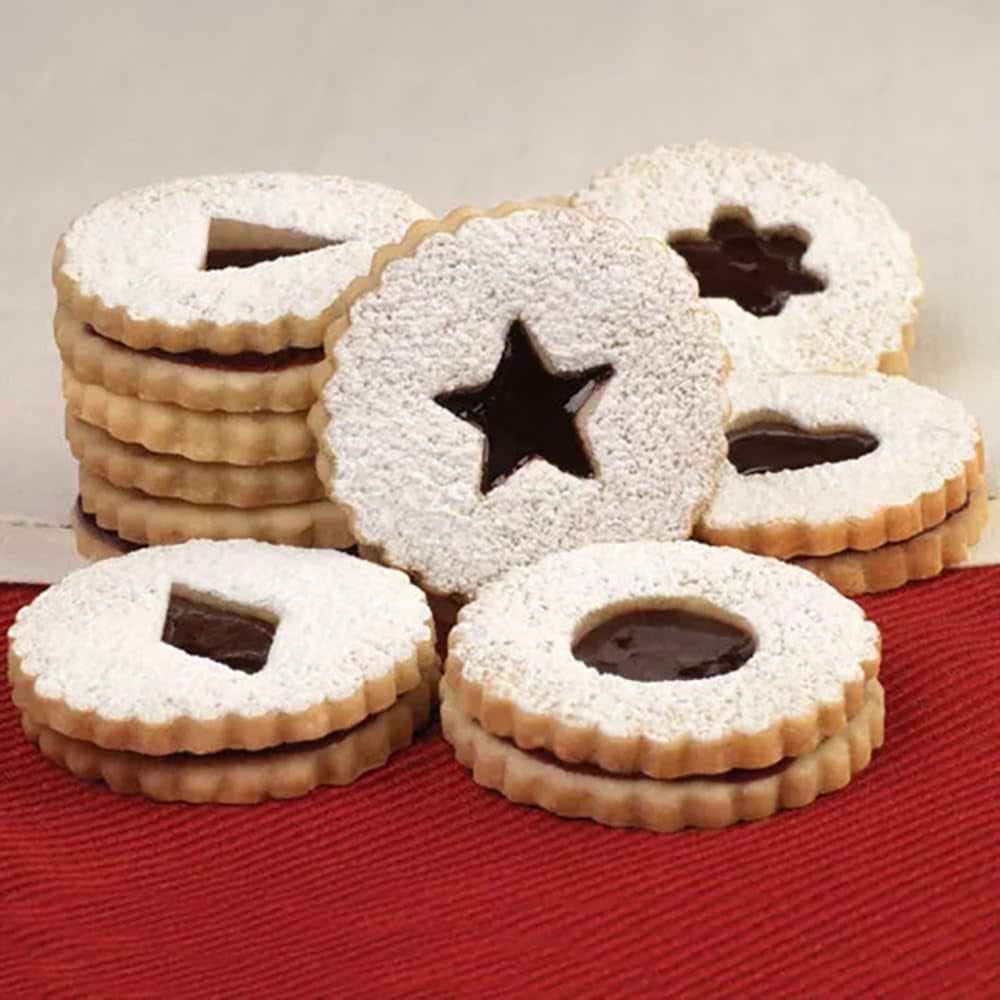 Wilton Linzer Keksausstecher Weihnachten Set/7, Metall Plätzchenförmchen für Traditionelle Österreichische Linzer-Kekse: Stern, Herz, Blume, Dreieck, Raute, Kreis - 7 Stück