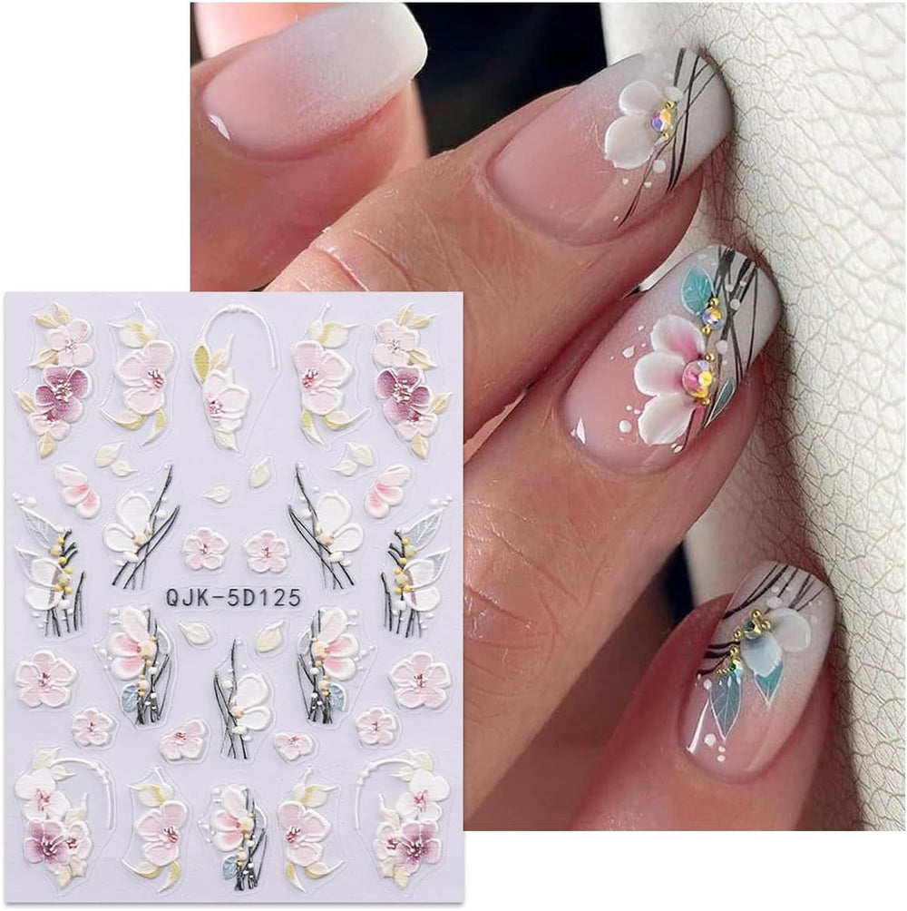 JMEOWIO 3D Nagelsticker Blumen Nail Art Sticker Selbstklebend Nagelaufkleber 5D Stereoskopisch Frühling Sommer Dekoration Nageldesign Zubehör 4 Blatt