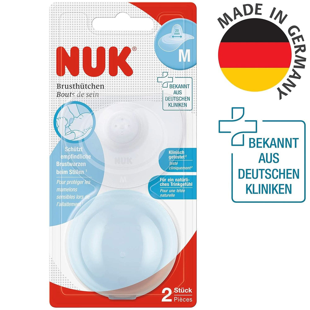 NUK Stillhütten | Brusthütchen Zum Stillen | Schützt vor Wunden Brustwarzen | Dünnes Silikon | Größe M (20 mm) | Inklusive Schutzdose | 2 Stück Babynahrung und Stillzubehör Naty Shop